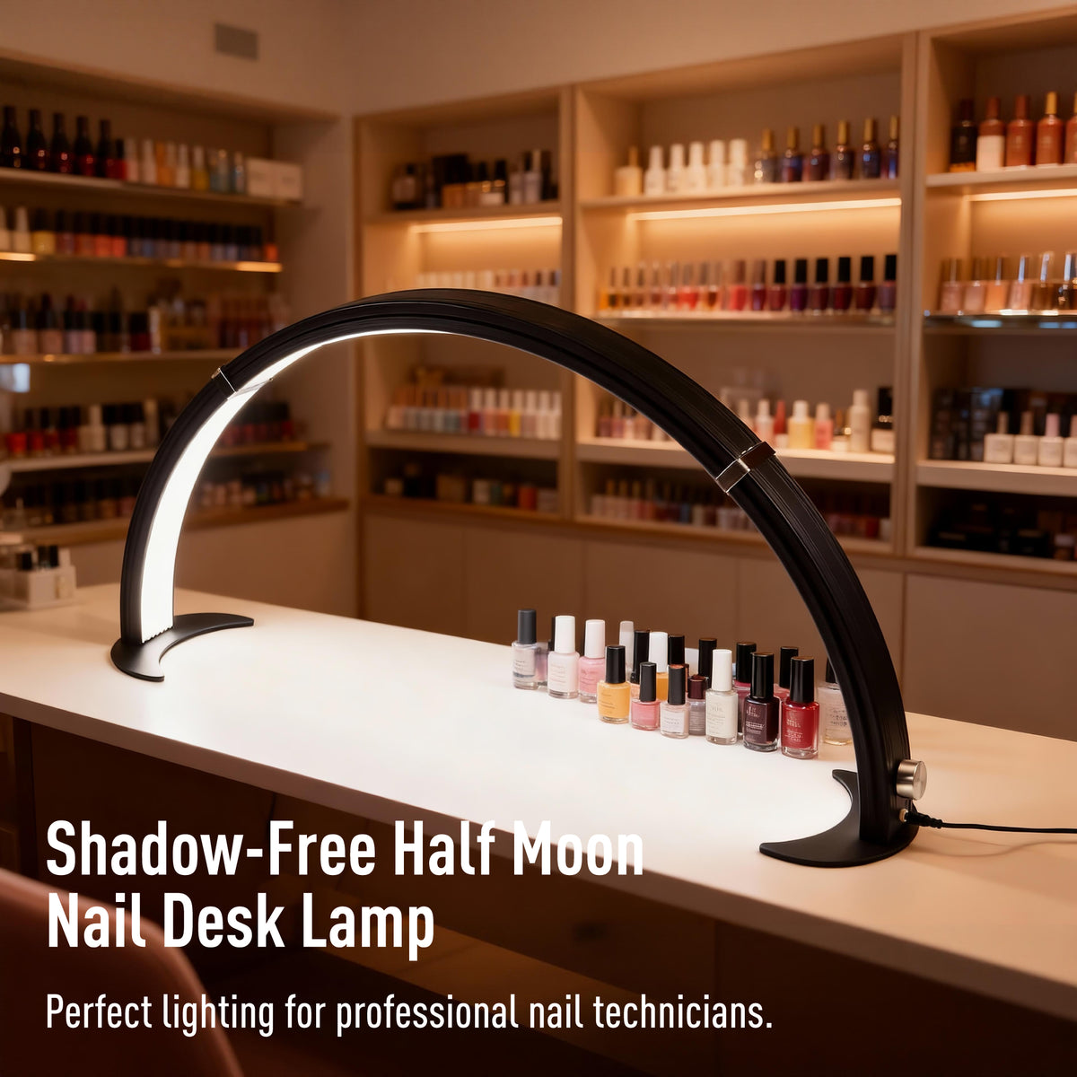 NOVAL Half Moon Nail Desk Lamp with Phone Holder, Black