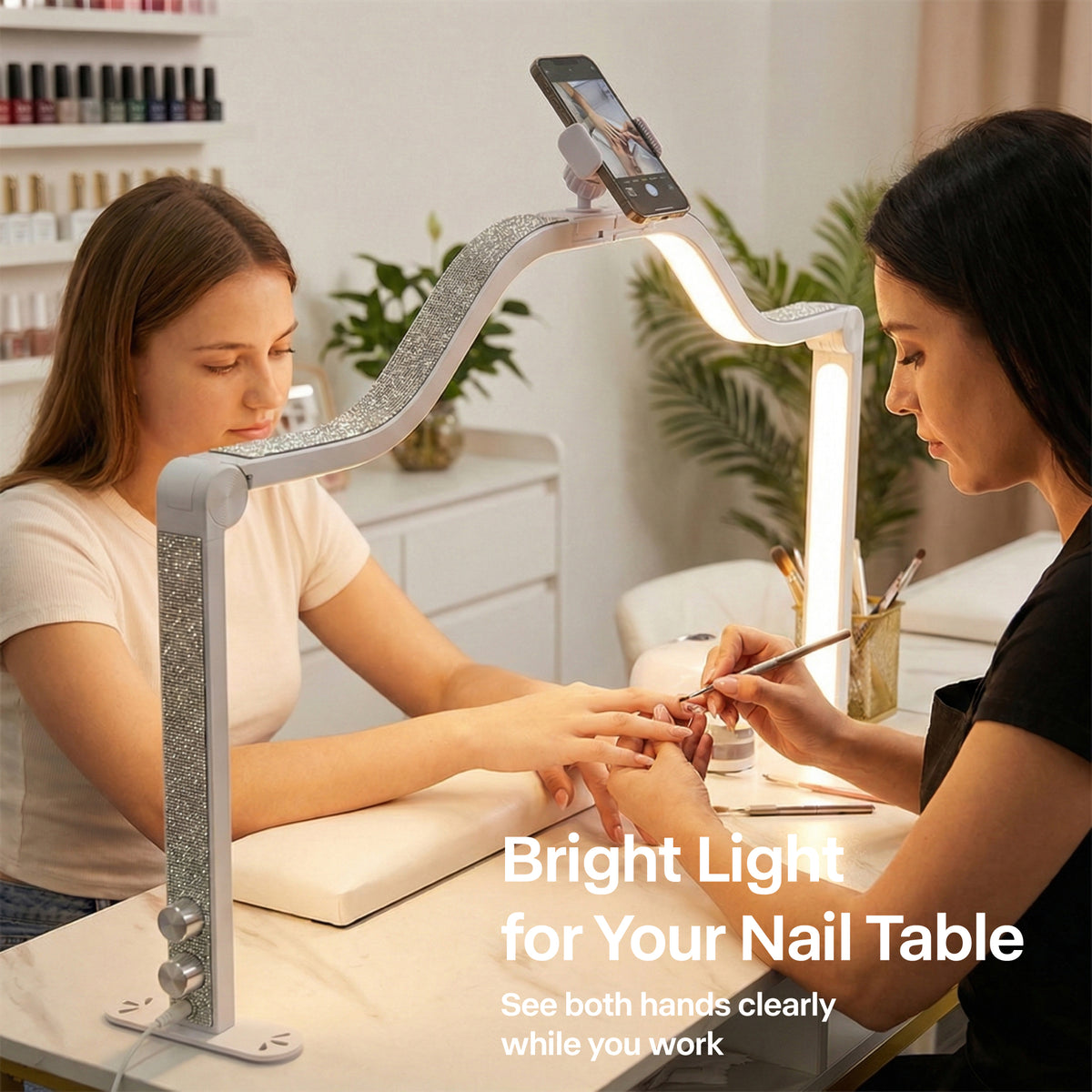NOVAL 48W Foldable Half Moon Nail Desk Lamp with Phone Holder