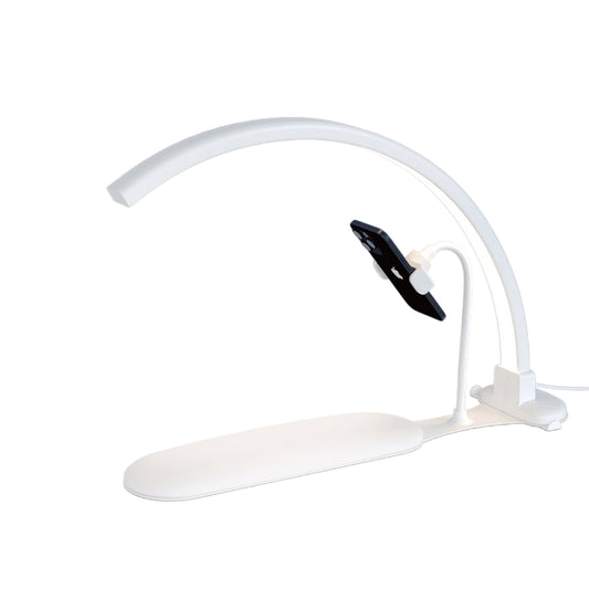 NOVAL 3-in-1 Half Moon Nail Desk Lamp with Hand Rest & Phone Holder