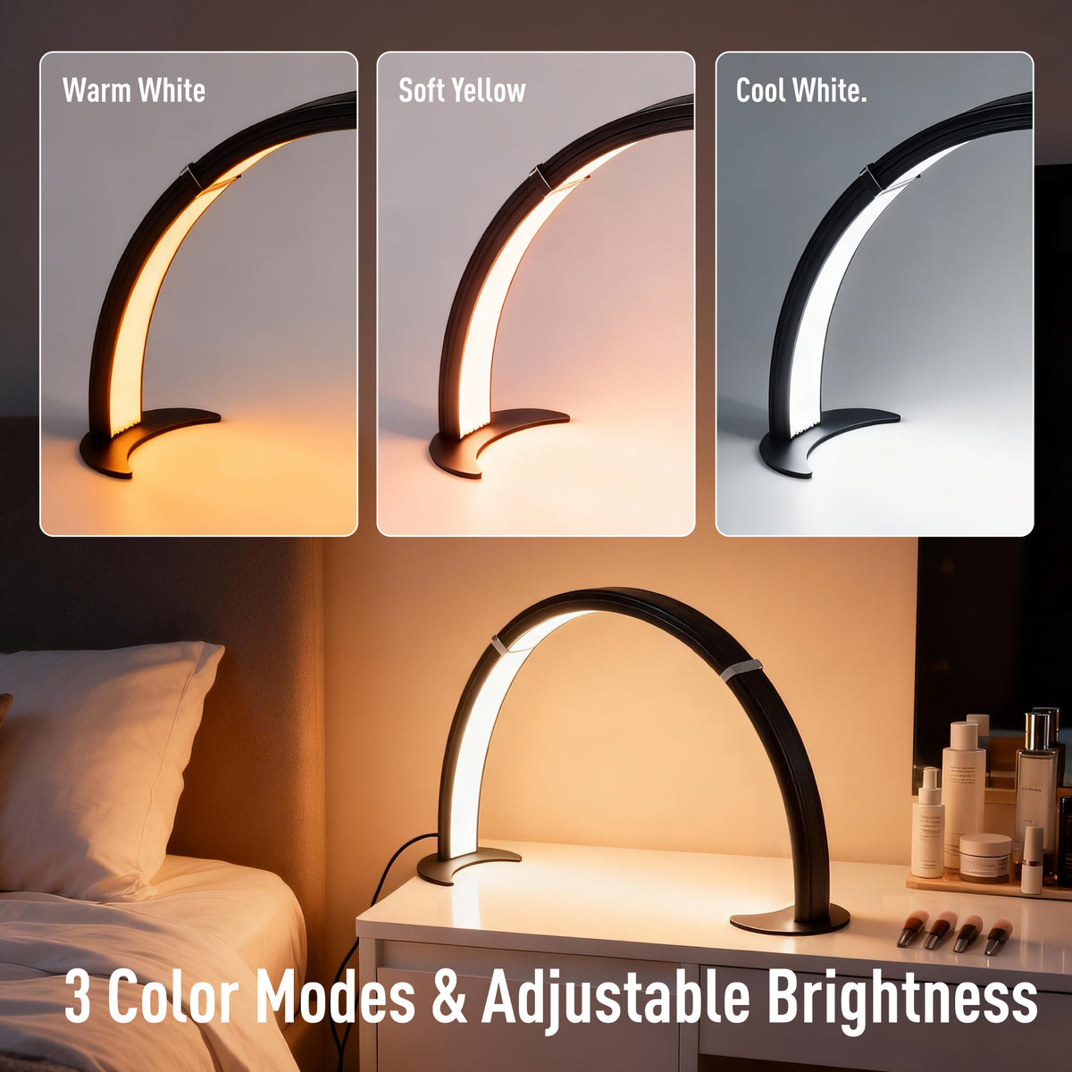 NOVAL Half Moon Nail Desk Lamp with Phone Holder, Black