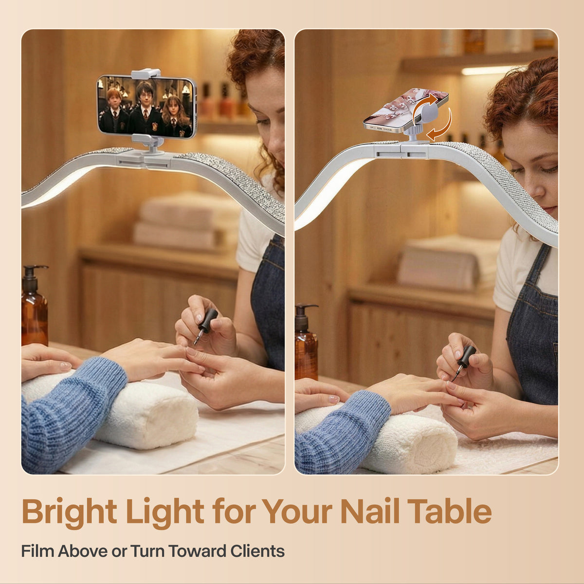 NOVAL 48W Foldable Half Moon Nail Desk Lamp with Phone Holder