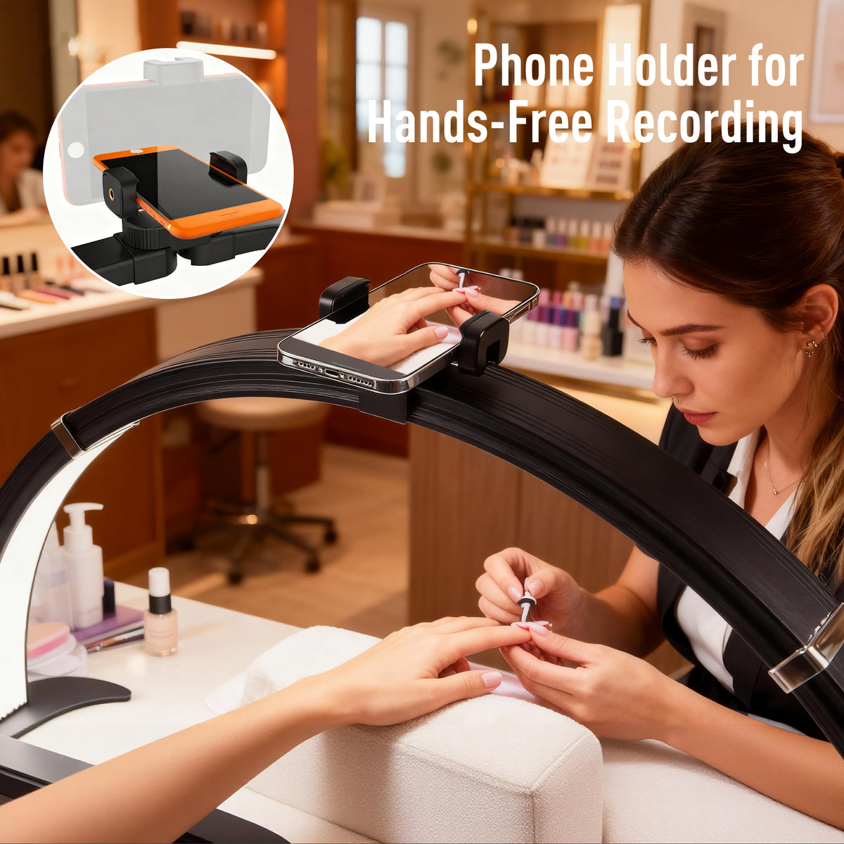 NOVAL Half Moon Nail Desk Lamp with Phone Holder, Black