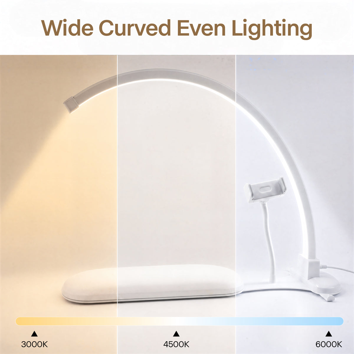 NOVAL 3-in-1 Half Moon Nail Desk Lamp with Hand Rest & Phone Holder