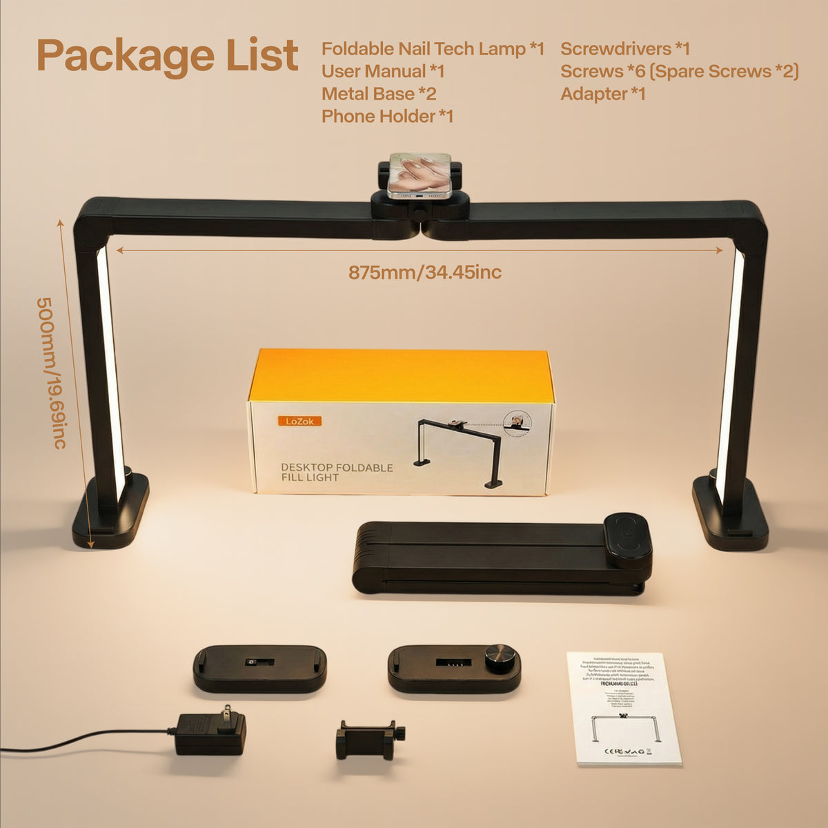 NOVAL 40W Foldable Nail Desk Lamp with Phone Holder