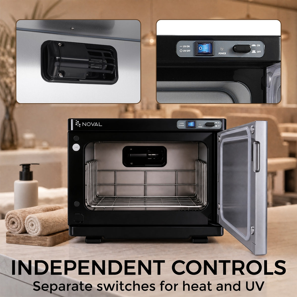 NOVAL 8L hot towel warmer with independent heat and UV controls