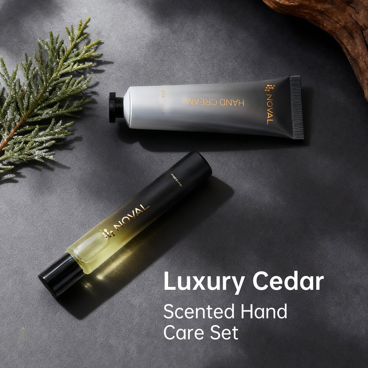 NOVAL cedar scented hand care set with hand cream and cuticle oil