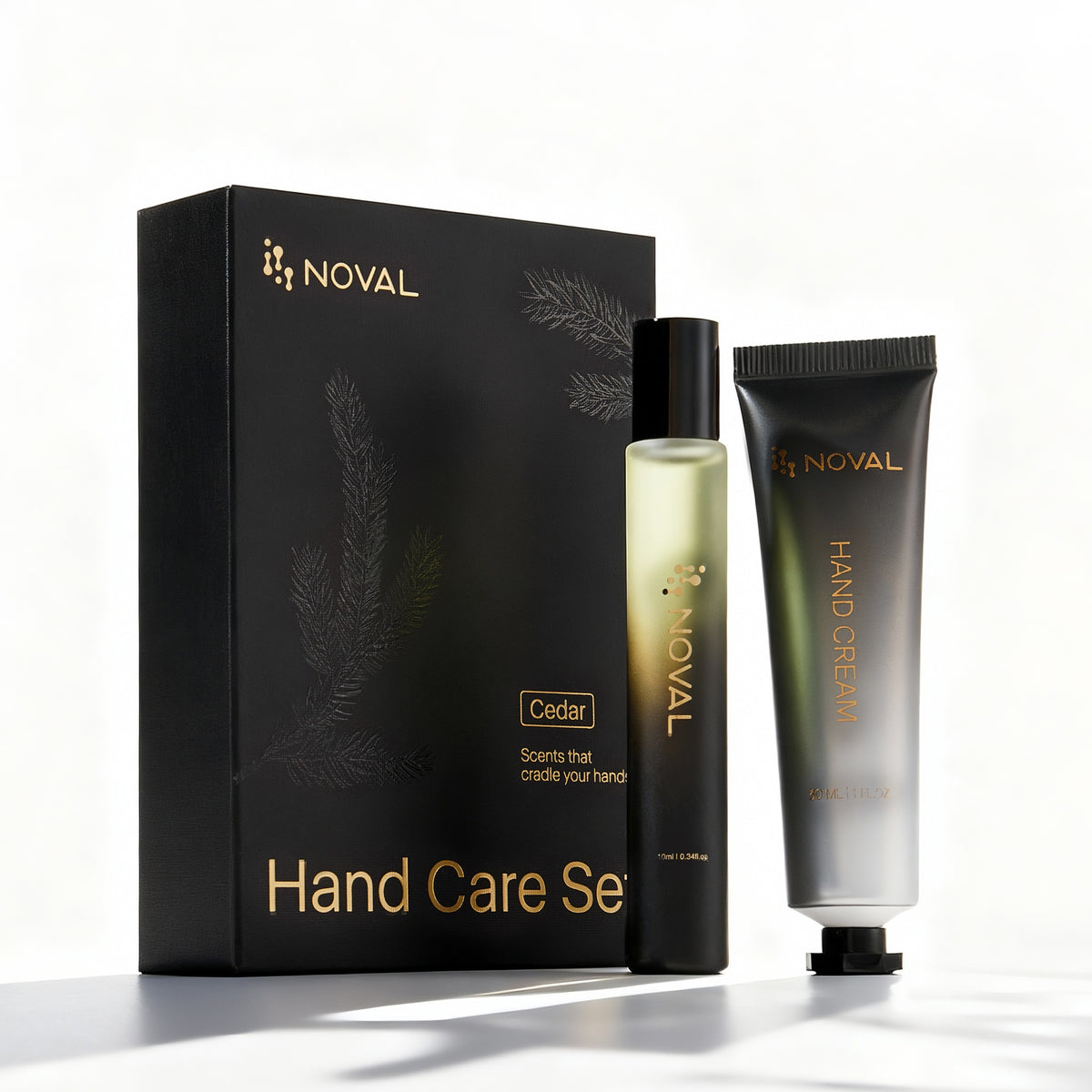 NOVAL cedar hand care set with hand cream and roll-on cuticle oil