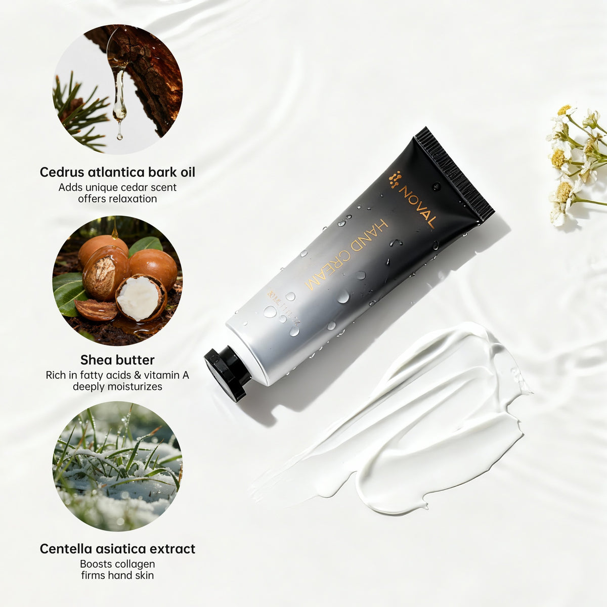 NOVAL cedar hand cream ingredient presentation