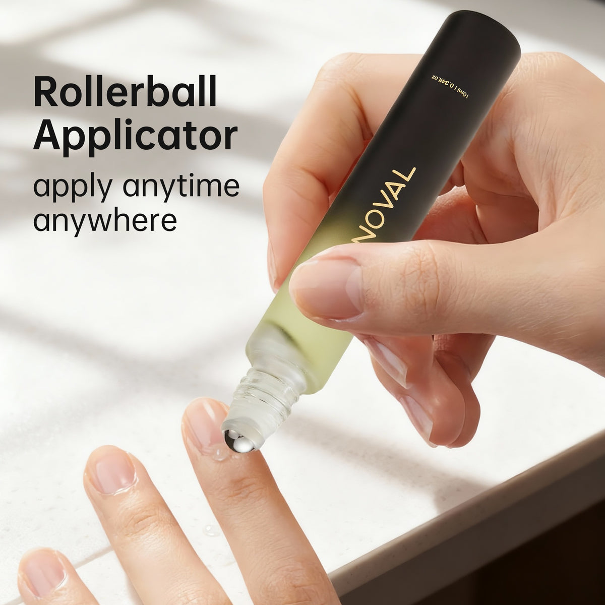 NOVAL cedar roll-on cuticle oil applicator in use