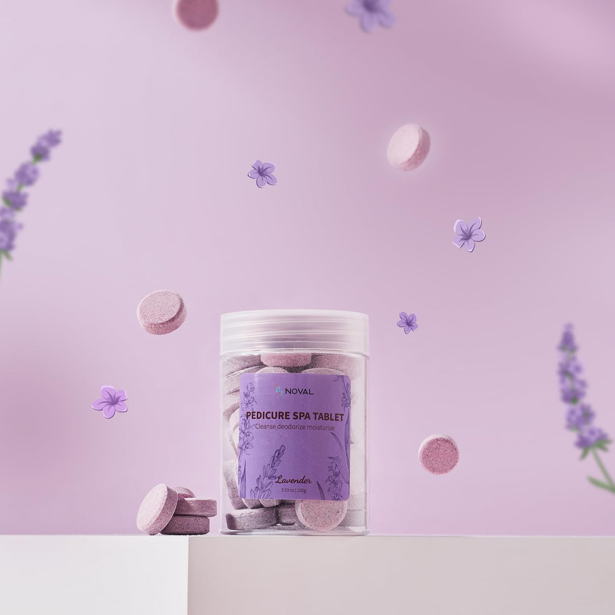 NOVAL lavender pedicure spa tablets with lavender-inspired presentation
