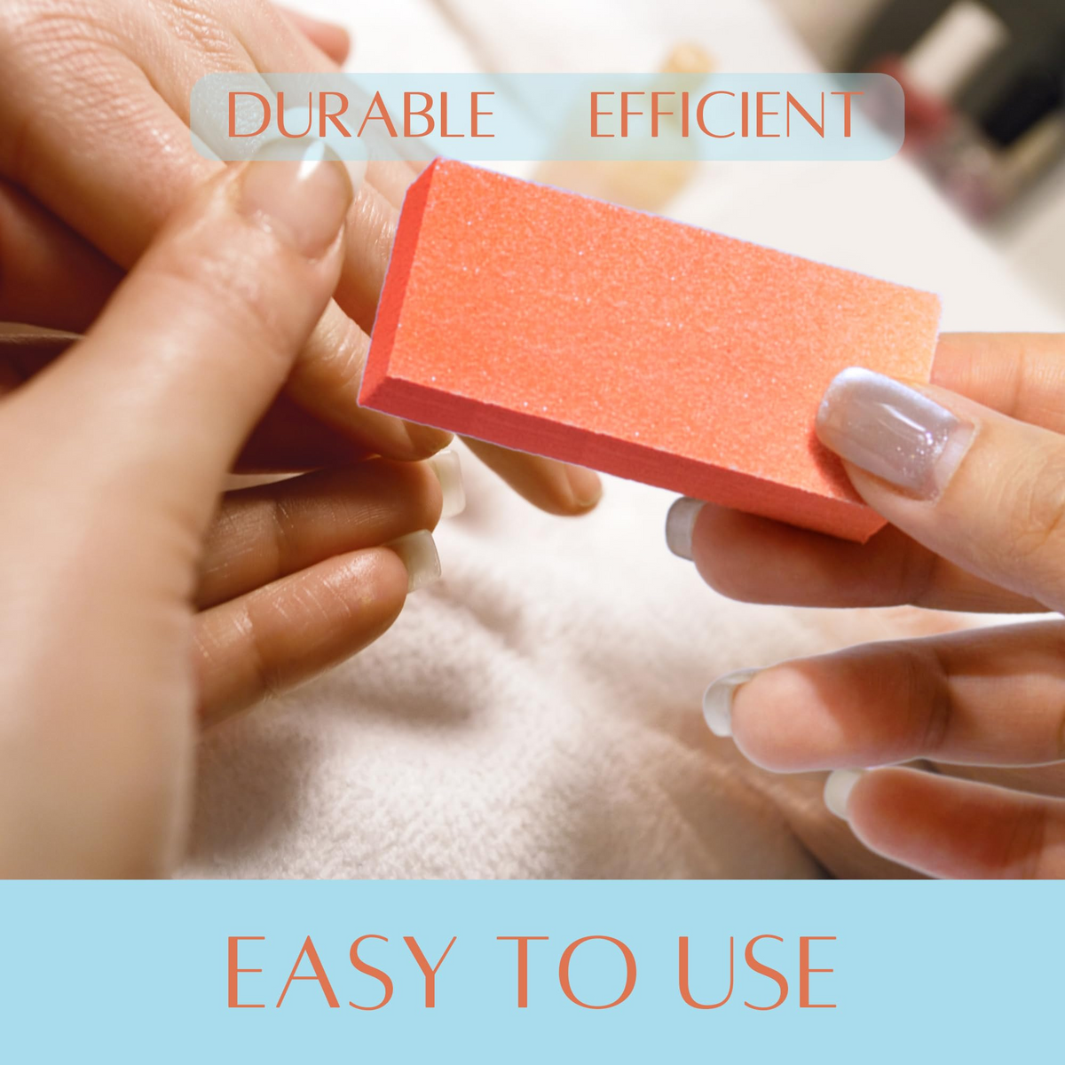 Disposable nail buffer in salon manicure use